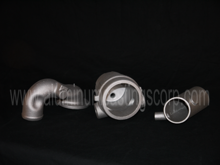 cast aluminum thin walled hollow fuel line elbow and hollow electronics housing casting